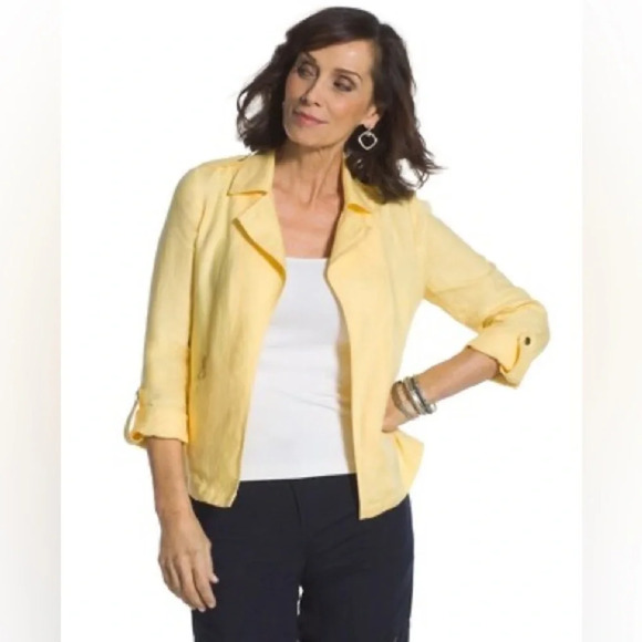 Chico's Linen Moto‎ Jacket Womens Bright and Sunny Like New Size 3 (16-18) - Picture 1 of 8